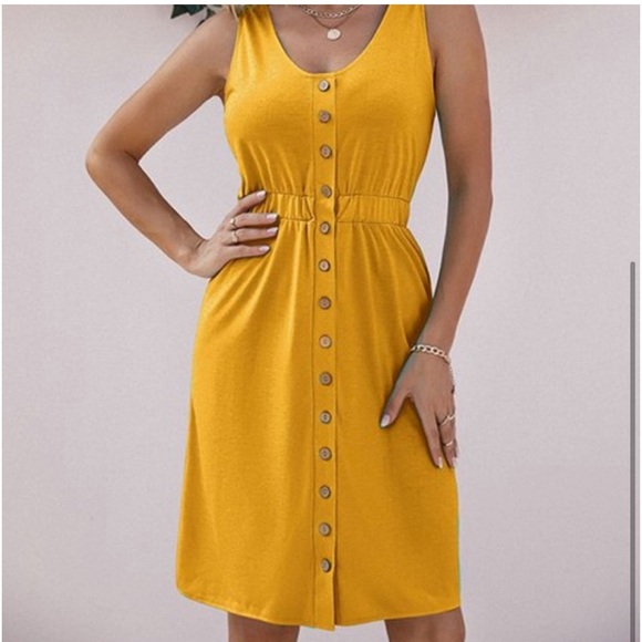 NWT| M-L |KARRINA |SUNSHINE YELLOW MINIMALIST DRESS| NEW - Picture 3 of 13